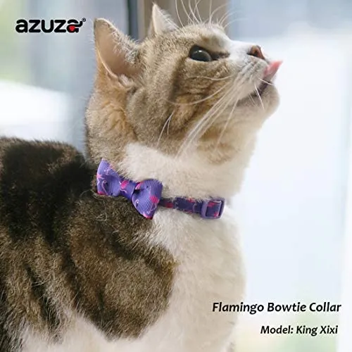 Collar de gato azuza con campana, ajustable para gato con pajarita, collares de seguridad para gatos, paquete de 2