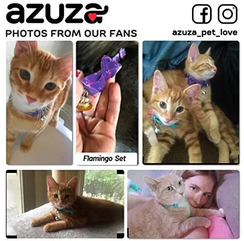 Collar de gato azuza con campana, ajustable para gato con pajarita, collares de seguridad para gatos, paquete de 2