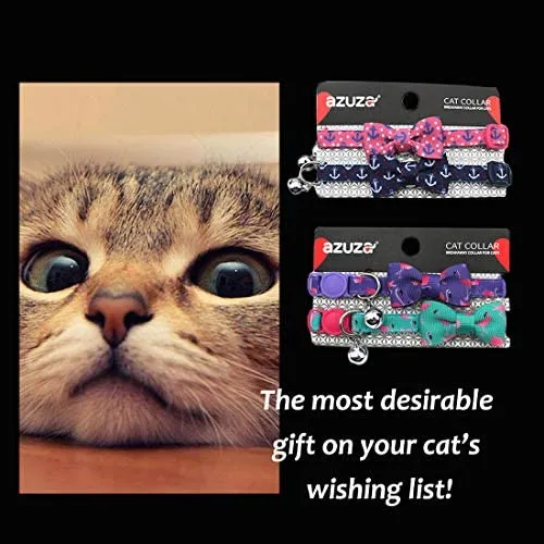 Collar de gato azuza con campana, ajustable para gato con pajarita, collares de seguridad para gatos, paquete de 2
