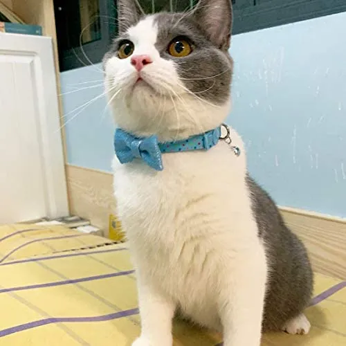 Collar de gato azuza con campana, ajustable para gato con pajarita, collares de seguridad para gatos, paquete de 2