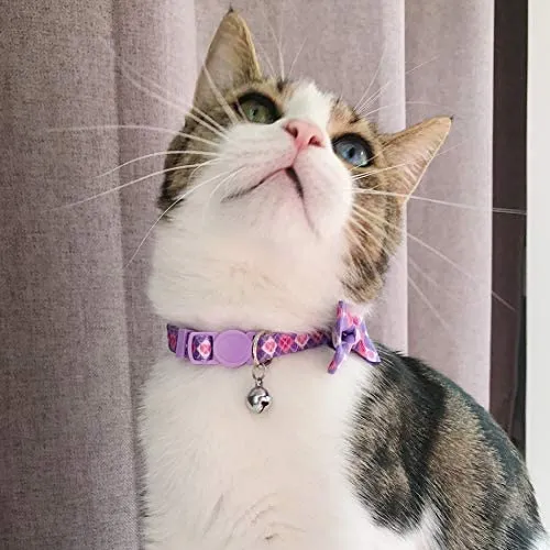 Collar de gato azuza con campana, ajustable para gato con pajarita, collares de seguridad para gatos, paquete de 2