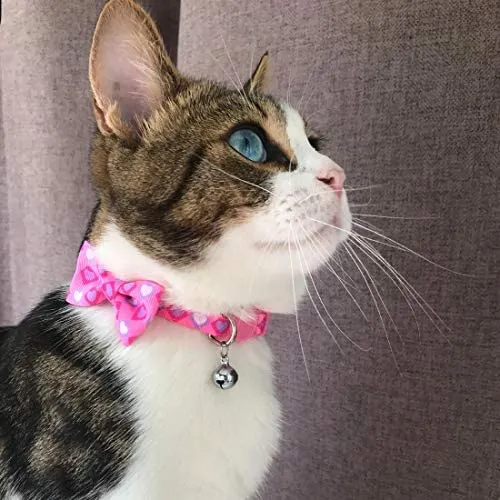 Collar de gato azuza con campana, ajustable para gato con pajarita, collares de seguridad para gatos, paquete de 2