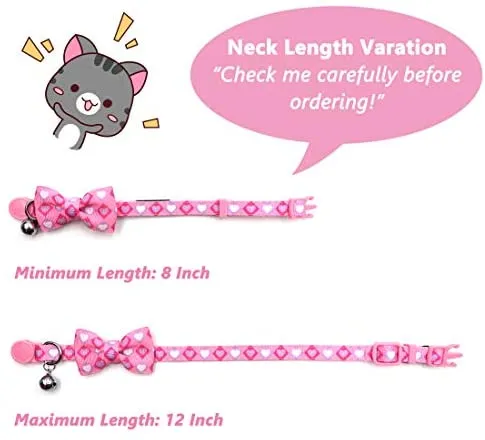 Collar de gato azuza con campana, ajustable para gato con pajarita, collares de seguridad para gatos, paquete de 2
