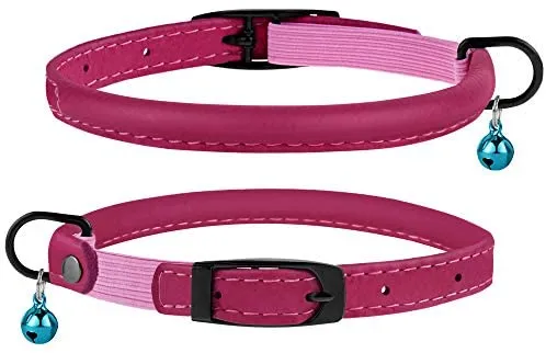 Bronzedog - Collar de piel para gato, con cascabel, color negro, azul, rosa, verde, amarillo y gris