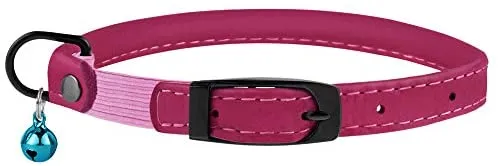 Bronzedog - Collar de piel para gato, con cascabel, color negro, azul, rosa, verde, amarillo y gris