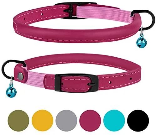 Bronzedog - Collar de piel para gato, con cascabel, color negro, azul, rosa, verde, amarillo y gris