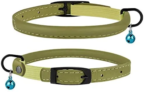 Bronzedog - Collar de piel para gato, con cascabel, color negro, azul, rosa, verde, amarillo y gris