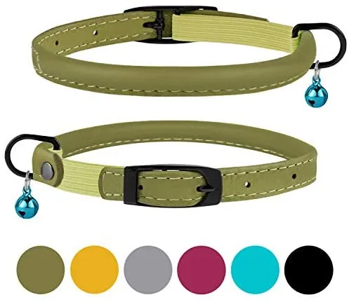 Bronzedog - Collar de piel para gato, con cascabel, color negro, azul, rosa, verde, amarillo y gris