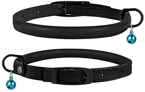 Bronzedog - Collar de piel para gato, con cascabel, color negro, azul, rosa, verde, amarillo y gris