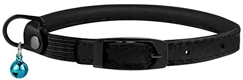 Bronzedog - Collar de piel para gato, con cascabel, color negro, azul, rosa, verde, amarillo y gris