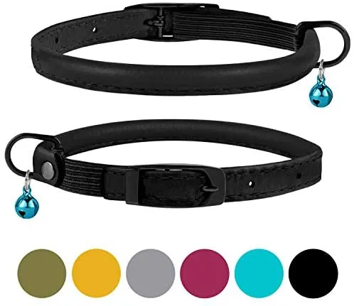 Bronzedog - Collar de piel para gato, con cascabel, color negro, azul, rosa, verde, amarillo y gris