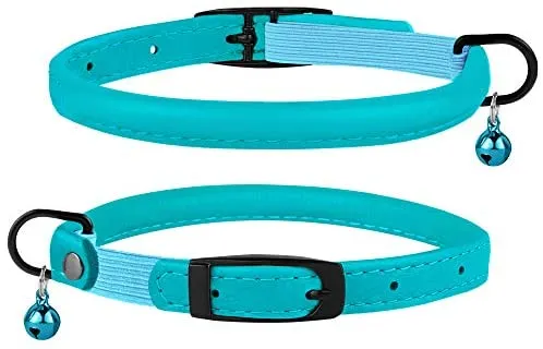 Bronzedog - Collar de piel para gato, con cascabel, color negro, azul, rosa, verde, amarillo y gris