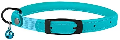 Bronzedog - Collar de piel para gato, con cascabel, color negro, azul, rosa, verde, amarillo y gris