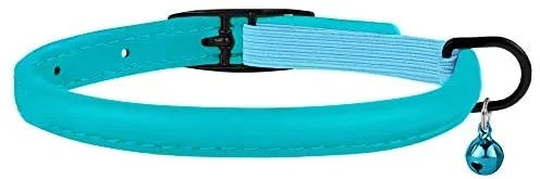 Bronzedog - Collar de piel para gato, con cascabel, color negro, azul, rosa, verde, amarillo y gris