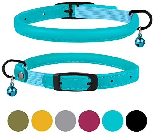 Bronzedog - Collar de piel para gato, con cascabel, color negro, azul, rosa, verde, amarillo y gris