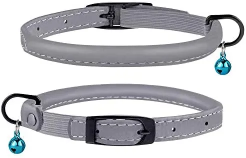 Bronzedog - Collar de piel para gato, con cascabel, color negro, azul, rosa, verde, amarillo y gris