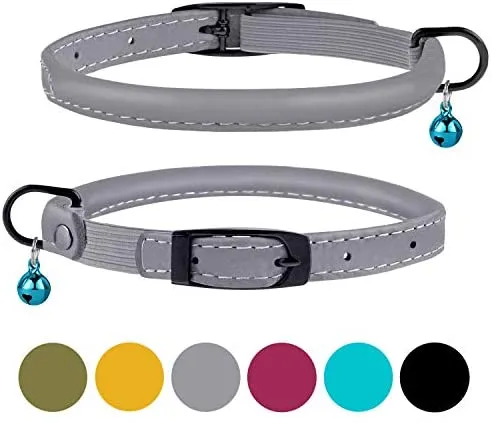 Bronzedog - Collar de piel para gato, con cascabel, color negro, azul, rosa, verde, amarillo y gris