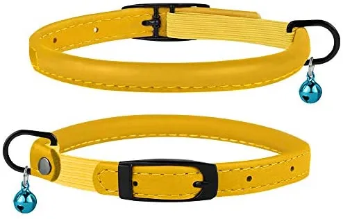 Bronzedog - Collar de piel para gato, con cascabel, color negro, azul, rosa, verde, amarillo y gris