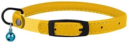 Bronzedog - Collar de piel para gato, con cascabel, color negro, azul, rosa, verde, amarillo y gris