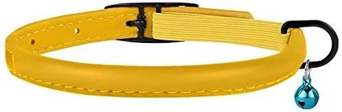 Bronzedog - Collar de piel para gato, con cascabel, color negro, azul, rosa, verde, amarillo y gris