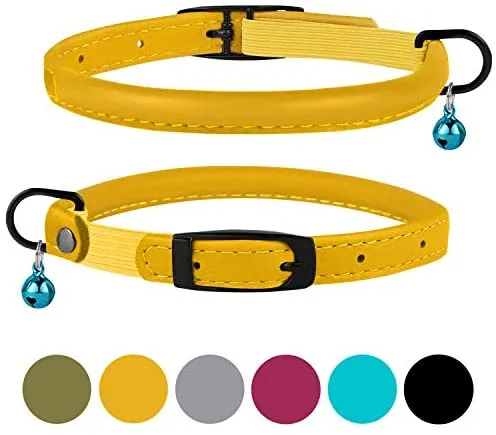 Bronzedog - Collar de piel para gato, con cascabel, color negro, azul, rosa, verde, amarillo y gris