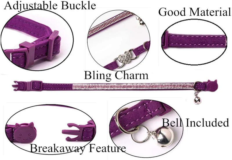 Upaw Rhinestone - Collar para gato (2 unidades), color morado