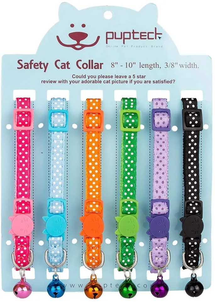 PUPTECK Collar de gato – 6 piezas de lunares ajustables con campana Fit Kitty
