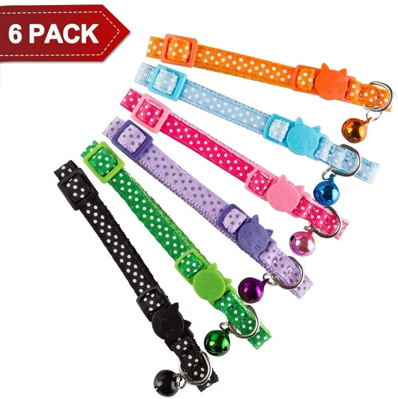 PUPTECK Collar de gato – 6 piezas de lunares ajustables con campana Fit Kitty