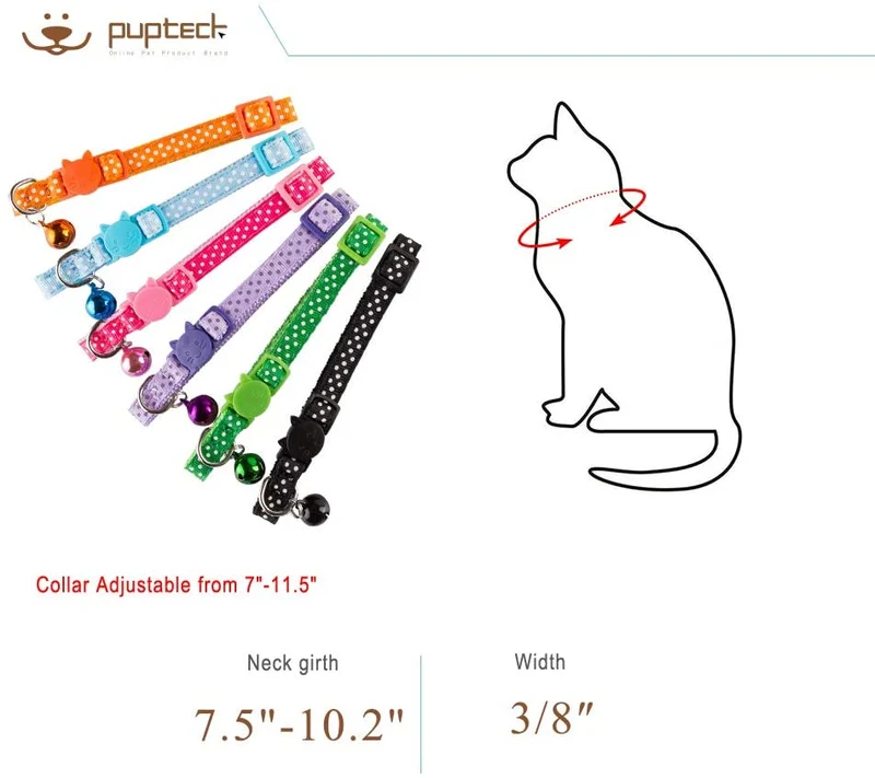 PUPTECK Collar de gato – 6 piezas de lunares ajustables con campana Fit Kitty