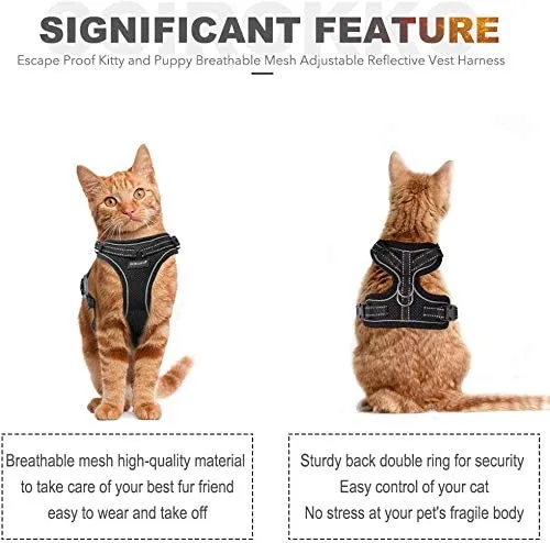 SCIROKKO Arnés y correa para gatos – Arnés ajustable a prueba de escape para cachorro para exteriores con correa reflectante 3M, malla suave con clip de metal chaqueta caminante para gatito conejo