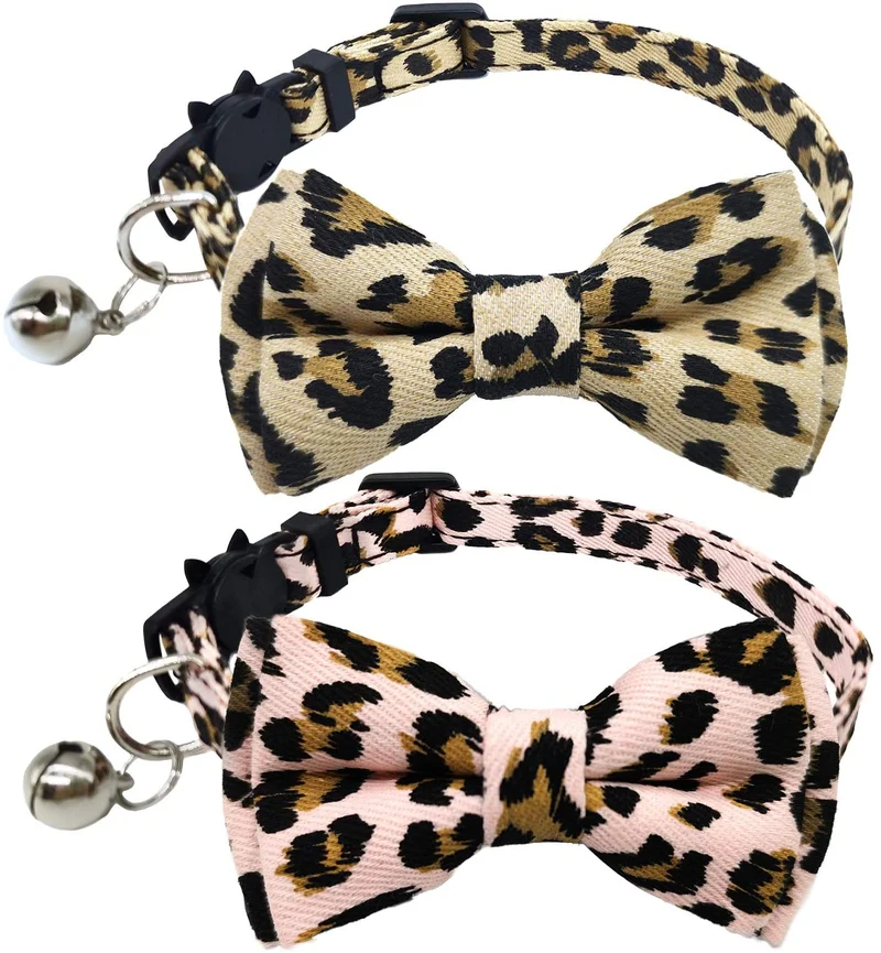 KUDES - Juego de 2 collares para gatos con corbata de lazo y campana para gatos y otros perros pequeños, ajustables de 7.9 – 10.5 in