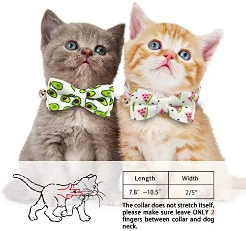 KUDES - Juego de 2 collares para gatos con corbata de lazo y campana para gatos y otros perros pequeños, ajustables de 7.9 – 10.5 in
