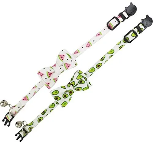 KUDES - Juego de 2 collares para gatos con corbata de lazo y campana para gatos y otros perros pequeños, ajustables de 7.9 – 10.5 in