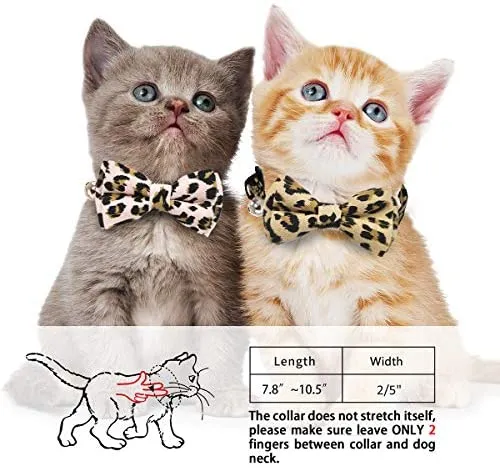 KUDES - Juego de 2 collares para gatos con corbata de lazo y campana para gatos y otros perros pequeños, ajustables de 7.9 – 10.5 in