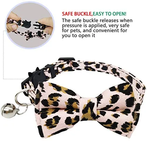 KUDES - Juego de 2 collares para gatos con corbata de lazo y campana para gatos y otros perros pequeños, ajustables de 7.9 – 10.5 in