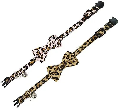 KUDES - Juego de 2 collares para gatos con corbata de lazo y campana para gatos y otros perros pequeños, ajustables de 7.9 – 10.5 in