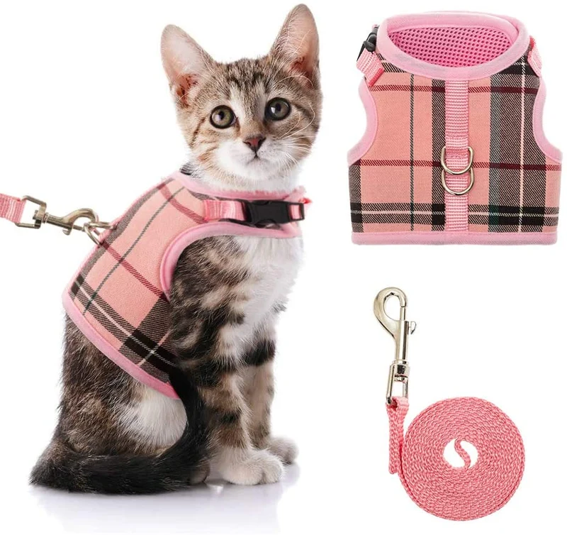 Arnés y correa para gato Bingpet para caminar, arnés ajustable a prueba de escape, arnés de chaleco suave para gatos medianos y grandes