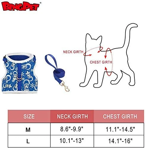 Arnés y correa para gato Bingpet para caminar, arnés ajustable a prueba de escape, arnés de chaleco suave para gatos medianos y grandes