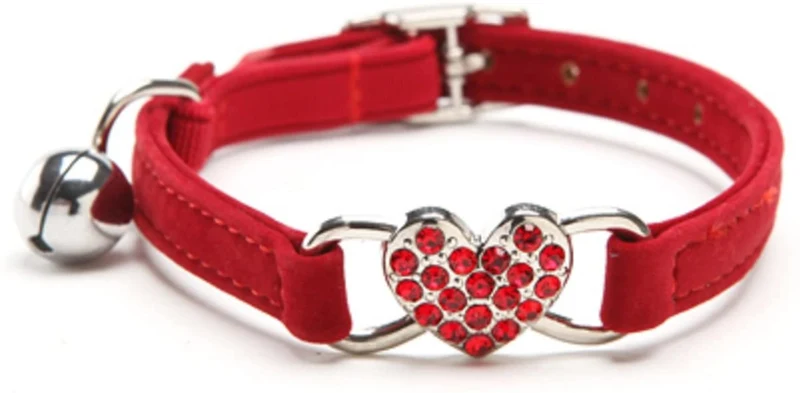 KOOLTAIL Heart Bling Cat Collar with Safety Belt and Bell 8-11 Inches