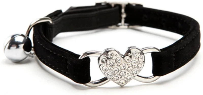 KOOLTAIL Heart Bling Cat Collar with Safety Belt and Bell 8-11 Inches