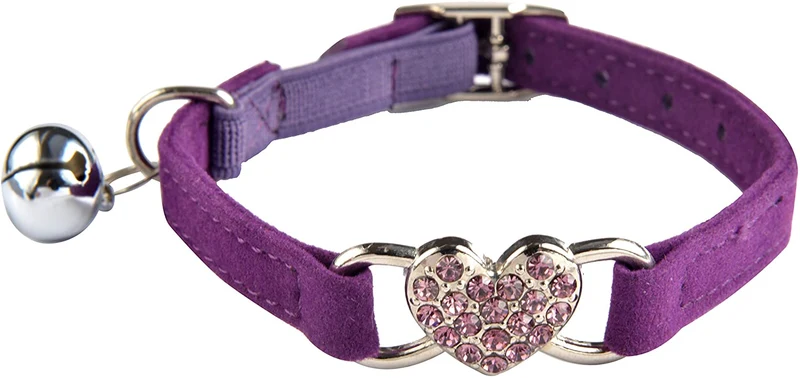 KOOLTAIL Heart Bling Cat Collar with Safety Belt and Bell 8-11 Inches