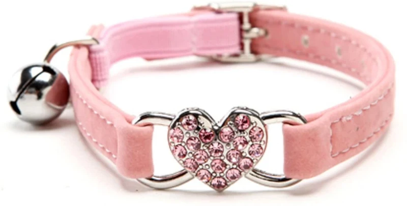 KOOLTAIL Heart Bling Cat Collar with Safety Belt and Bell 8-11 Inches