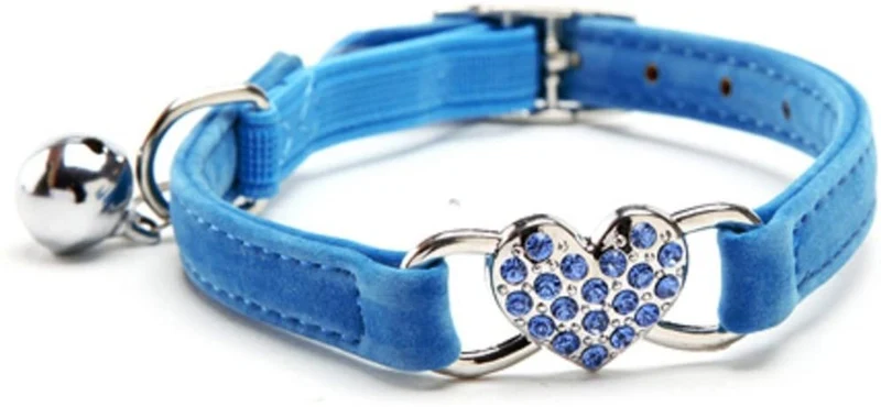 KOOLTAIL Heart Bling Cat Collar with Safety Belt and Bell 8-11 Inches