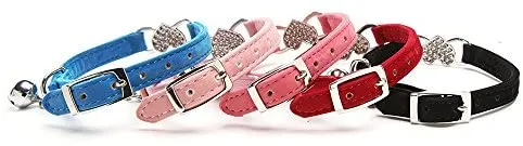 KOOLTAIL Heart Bling Cat Collar with Safety Belt and Bell 8-11 Inches