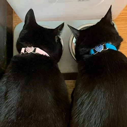 KOOLTAIL Heart Bling Cat Collar with Safety Belt and Bell 8-11 Inches