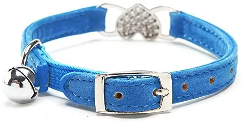 KOOLTAIL Heart Bling Cat Collar with Safety Belt and Bell 8-11 Inches