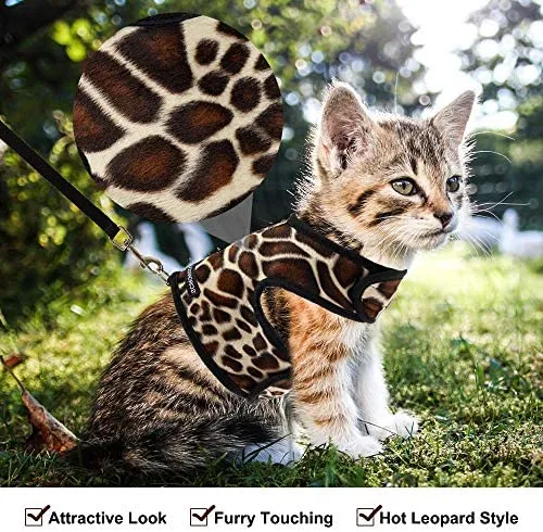 SCIROKKO - Arnés y correa para gato, a prueba de escape, ajustable, para caminar al aire libre, chaqueta con hebilla de seguridad, estampado de leopardo