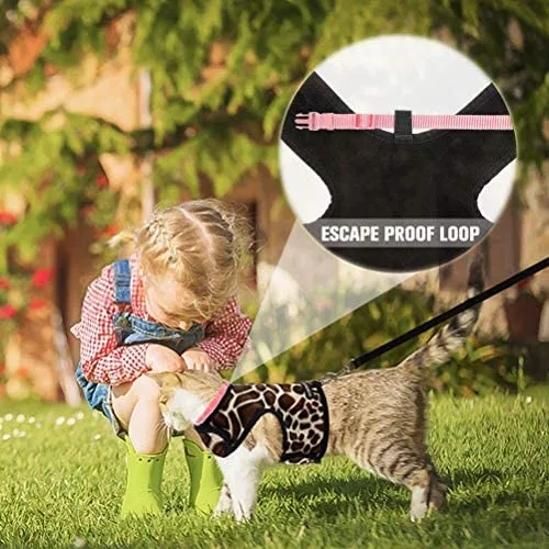SCIROKKO - Arnés y correa para gato, a prueba de escape, ajustable, para caminar al aire libre, chaqueta con hebilla de seguridad, estampado de leopardo