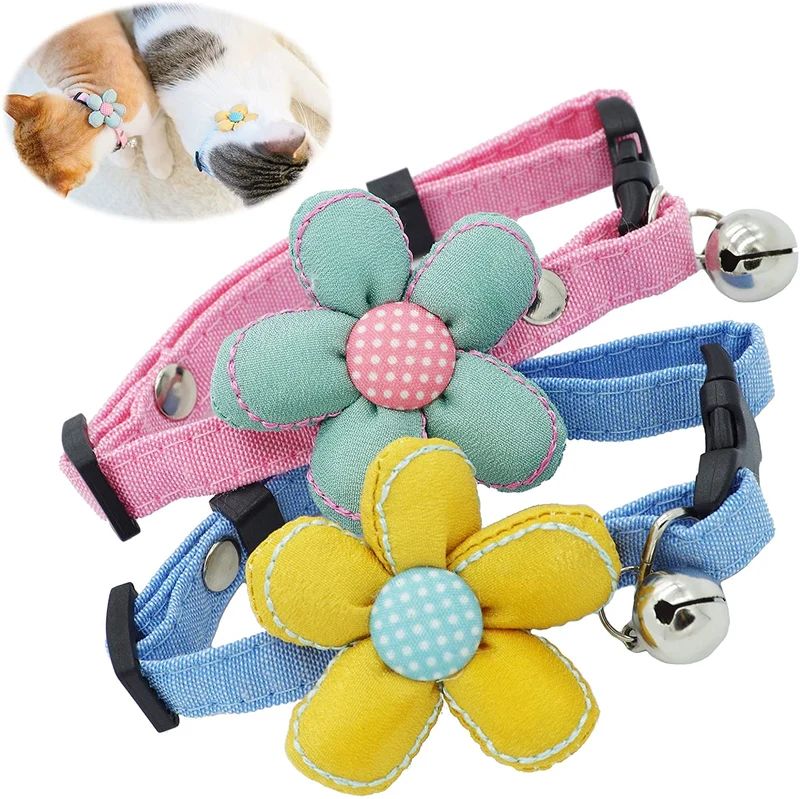 iiDesign - Collar para gato con campana, collar ajustable hecho a mano con campana, collar suave y cómodo para gatos y perros pequeños, 2 unidades