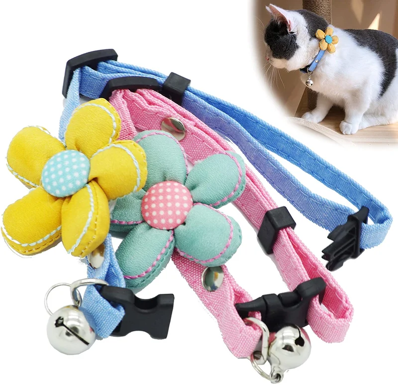 iiDesign - Collar para gato con campana, collar ajustable hecho a mano con campana, collar suave y cómodo para gatos y perros pequeños, 2 unidades